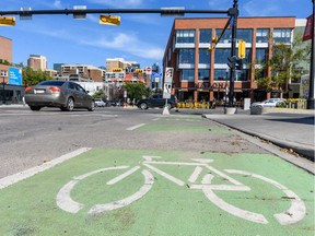 Pictured is where the bike lane on 5th Street S.W. ends south of 17th Avenue S.W. A group of cyclists is asking the city to extend the cycle track south to reach the Elbow River Pathway.