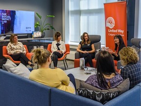 Karen Young, United Way of Calgary and Area president and CEO, speaks during a discussion of disruption in social services sector at The Social Impact Lab in Calgary on Thursday, August 29, 2019. Azin Ghaffari/Postmedia Calgary