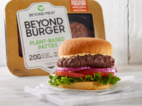 A Beyond Meat burger and its packaging.