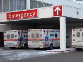 Ambulances line up at the emergency room at Calgary's Rockyview hospital.