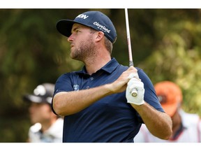 Winner Taylor Pendrith, Canada, plays during the fourth and final round of the 1932byBateman Open at the Edmonton Country Club on Sunday, Aug. 4, 2019. The tournament is a stop on the PGA Tour Canada's MacKenzie Tour. Photo by Ian Kucerak/Postmedia