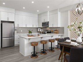 The kitchen in the Lotus show home at Arrive at Sage Meadows, by Partners Development Group.