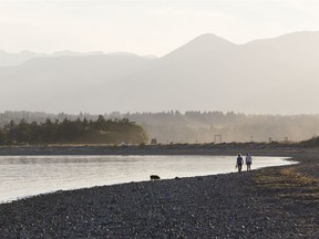 Beach walk with a dog on Goose Spit in Comox, B.C.