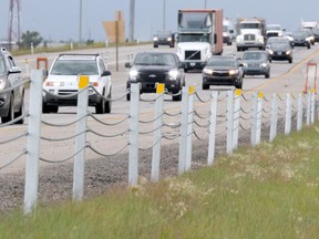 A traffic barrier is seen along Stoney Trail near the 16th Ave. exit. Tuesday, August 13, 2019.