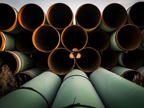 Kilometres of pipe destined for the proposed Keystone XL pipeline sit in a lot outside Gascoyne, North Dakota.