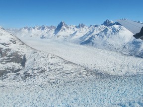 Helheim glacier in South East Greenland photographed during a NASA survey flight in April 2013.