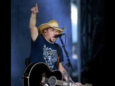 Country musician Jason Aldean closes out the night on the third day of the Country Thunder music festival, held at Prairie Winds Park in Calgary Saturday, August 17, 2019. Dean Pilling/Postmedia