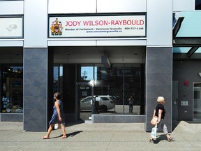 The Jody Wilson Raybold constituency office as people react to finding by ethics commissioner that PM Justin Trudeau sought to influence Jody Wilson-Raybould in SNC Lavalin affair, in Vancouver, in Surrey, BC., August 14, 2019.