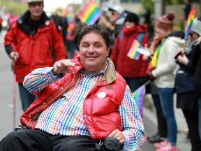 Calgary's lone Liberal MP Kent Hehr participates in the 2015 Pride parade. Organizers have banned all political parties from the event.