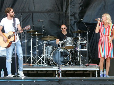 Annika Odegard and Bryton Udy from country duo Leaving Thomas perform on the third day of the Country Thunder music festival, held at Prairie Winds Park in Calgary Saturday, August 17, 2019. Dean Pilling/Postmedia