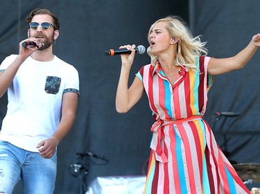 Annika Odegard and Bryton Udy from country duo Leaving Thomas perform on the third day of the Country Thunder music festival, held at Prairie Winds Park in Calgary Saturday, August 17, 2019. Dean Pilling/Postmedia