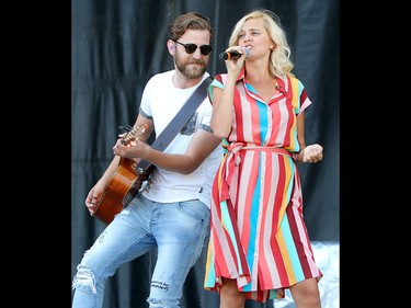 Annika Odegard and Bryton Udy from country duo Leaving Thomas perform on the third day of the Country Thunder music festival, held at Prairie Winds Park in Calgary Saturday, August 17, 2019. Dean Pilling/Postmedia