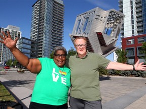 As seniors, women and members of the LGBTQ+ community, Rowena Williams and Donna Thorsten are no strangers to discrimination. The two pose for a photo in the East Village on Thursday, August 29, 2019. Brendan Miller/Postmedia