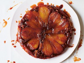Salted honey, pear and chocolate tarte Tatin from Cocoa.