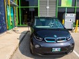Electric vehicle (EV) charging stations at Red River College's Notre Dame Campus in Winnipeg.