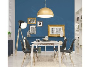 Dining area featuring Chinese Porcelain, Dulux Paints' colour of the year 2020.