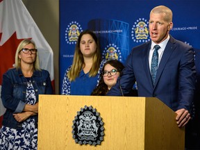Acting Staff Sergeant Travis Juska discusses the launching of a new connect line app that offers domestic violence support at Calgary Police Service Headquarter on Wednesday, September 4, 2019. Azin Ghaffari/Postmedia Calgary