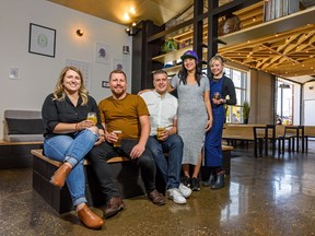 Annex Soda Shop co-owners Erica O'Gorman, left, and Andrew Bullied, with Lil' Empire owners Dave Sturies and Karen Kho, centre, and Lil' Empire executive chef Erin Pickering, right, at Annex Ale Project and Lil' Empire Sept. 12, 2019. Azin Ghaffari/Postmedia