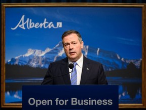 Premier Jason Kenney speaks to reporters at McDougall Centre in Calgary on Monday, Sept. 23, 2019.