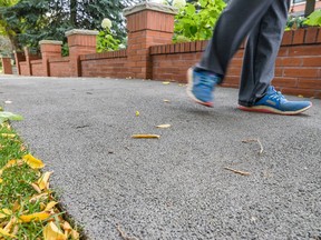 Pictured is a rubber sidewalk on Riverdale Avenue S.W. on Thursday, September 26, 2019. The City of Calgary is experimenting with rubber sidewalks to prevent hazards caused by growing tree roots.