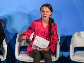 Youth activist Greta Thunberg speaks at the Climate Action Summit at the United Nations on September 23, 2019 in New York City. While the United States will not be participating, China and about 70 other countries are expected to make announcements concerning climate change. The summit at the U.N. comes after a worldwide Youth Climate Strike on Friday, which saw millions of young people around the world demanding action to address the climate crisis.