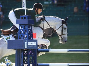 Brazil's Eduardo Menezes rode H5 Quintol to victory in the AKITA Drilling Cup during the Spruce Meadows Masters show jumping competition in Calgary, Wednesday September 4, 2019.