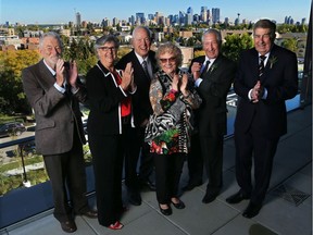Calgary's 2019 Top 7 Over 70 award winners from left; Gus Yaki, Jacqueline Cameron, Dr. John Lacey, Sylvia Rempel, Bob Brawn and Ken Stephenson pose for a photo after they were announced at the cSPACE King Edward building in Calgary on Thursday September 12, 2019. Missing is Dr. Eldon Smith. Gavin Young/Postmedia