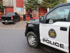 Calgary police investigate a stabbing in the 200 block of Pensville Close on Sept. 19, 2019. One man was rushed to hospital in life-threatening condition.