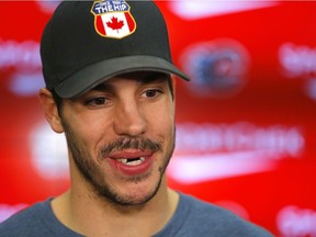 Calgary Flames defenceman Travis Hamonic was injured in Vancouver on Feb. 8, 2020.