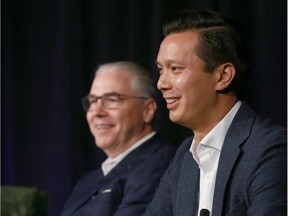 Matt Rogers (L) Senior Partner, McKinsey & Company, is joined by Michael Tran, Manageing Director, Energy Strategy, RBC Capital Markets at the 2019 Global Business Forum in Banff, AB Friday, September 27, 2019.