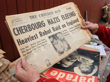 A 1944 Chicago Sun headline about the war in Europe was amongst a treasure trove of old newspapers and magazines from the 1930’s and 1940’s found in a garage in Bridgeland.