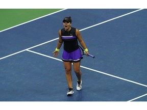 Bianca Andreescu of Canada celebrates her victory over Belinda Bencic of Switzerland during their semi-finals women's Singles match at the 2019 US Open at the USTA Billie Jean King National Tennis Center in New York on September 5, 2019.