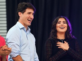 Prime Minister Justin Trudeau and U.S. Open tennis champion Bianca Andreescu at the "She The North" celebration in Mississauga, Ont., on Sunday, Sept. 15, 2019.