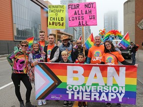 Members of a working group that had been tasked with banning gay conversion therapy in Alberta acted as marshals of this year’s Calgary Pride Parade in downtown Calgary on Sunday, September 1, 2019.
