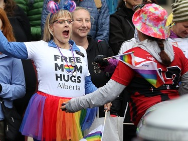 Free Mom Hugs Alberta gave out hugs at the Calgary Pride parade through downtown Calgary on Sunday September 1, 2019.