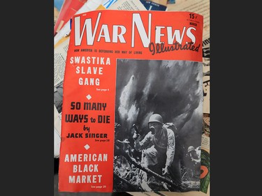 An American war magazine from 1943 was amongst hundreds that Alex Clarke found in a treasure trove of old newspapers and magazines from the 1930’s and 1940’s he found while demolishing a garage in Bridgeland on Tuesday, September 17, 2019.