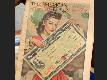 A U.S. war bonds advertisement from the American Weekly was with a treasure trove of old newspapers and magazines from the 1930’s and 1940’s in a garage in Bridgeland