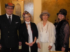 Pictured in their finest period attire at Lady Lougheed's Literary Luncheon held Sept 17 in historic Lougheed House are Lougheed House's Sean French, executive director Kirstin Evenden, luncheon chair Mary Lougheed and Lougheed House's Jennifer Mickle. More than $10,000 was raised for the development of new exhibitions and programs.