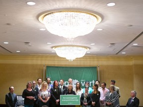 Green Party Leader Elizabeth May launches the party's platform in Toronto on Monday, Sept. 16, 2019.