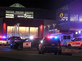 Police and RCMP lock down part of Cross Iron Mills near SilverCity and the food court following a shooting that sent one person to hospital. Monday, September 16, 2019. Brendan Miller/Postmedia