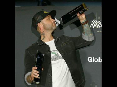 Dallas Smith poses with his awards at the Canadian Country Music Awards at the Saddledome in Calgary Sunday, September 8, 2019. Smith took home the Entertainer of the Year and Male Artist of the Year. Jim Wells/Postmedia