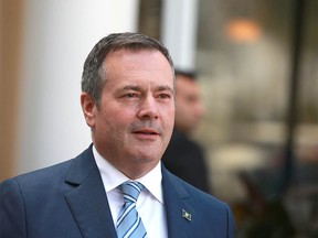 Alberta Premier Jason Kenney arrives to speak to media after giving opening remarks during the 2019 Global Business Forum in Banff, AB at the Banff Springs Hotel on Thursday, September 26, 2019. Jim Wells/Postmedia