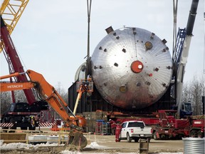 Crews work on the polypropylene reactor at the Heartland Petrochemical Complex in Fort Saskatchewan.