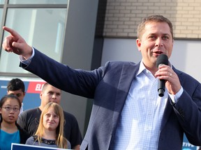 Conservative Leader Andrew Scheer speaks to supporters in northeast Calgary during a campaign stop on Monday, Sept. 16, 2019.