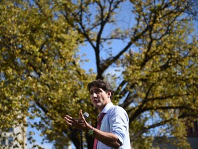 Liberal Leader Justin Trudeau addresses media in Winnipeg on Thursday, Sept.19, 2019.