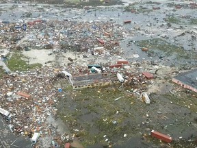 An aerial view of devastation after hurricane Dorian hit the Abaco Islands in the Bahamas, September 3, 2019, in this still image from video obtained via social media. Terran Knowles/Our News Bahamas/via REUTERS