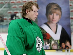 Tanner Fitzpatrick, 17, received a heart from Marit McKenzie, who passed away on Jan. 28, 2013, as a result of a pulmonary embolism. Fitzpatrick is pictured taking part in the Marit Cup in Calgary on Aug. 26, 2014.
