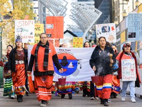 Hundreds of people in Calgary participated in the 15th Annual Sisters in Spirit Vigil, which honoured murdered and missing Indigenous women and girls on Friday, Oct. 4, 2019. The event was organized by Awo Taan Healing Lodge Society.