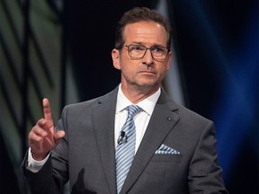 Bloc Quebecois leader Yves-Francois Blanchet takes part in the Federal leaders French language debate in Gatineau, Quebec, Canada, October 10, 2019. Adrian Wyld/Pool via REUTERS ORG XMIT: SKP125