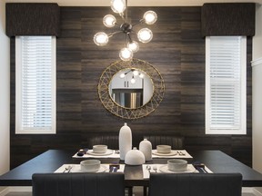 The dining room in the Lola duplex show home by Morrison Homes in Pine Creek.